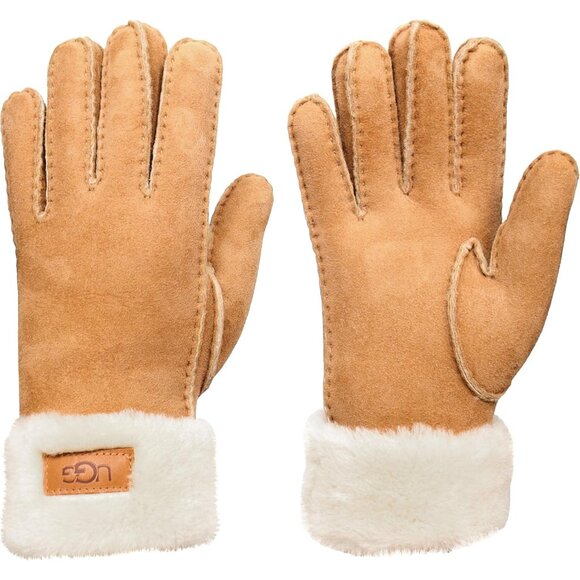womens Chestnut Turn Cuff Water Resistant Sheepskin Warmth And Comfort Gloves - Picture 1 of 5